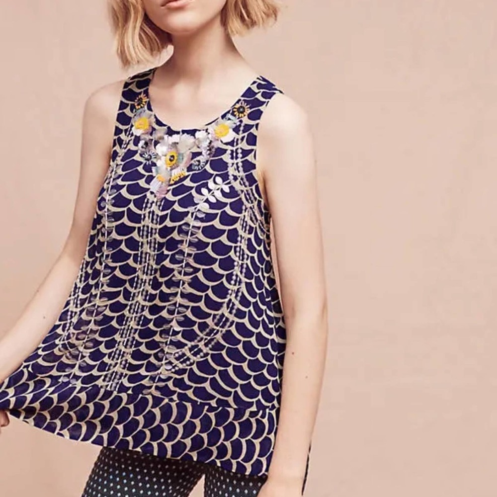 Anthropologie Moulinette Soeurs Beaded Saffron Swing Tank  Top Blouse